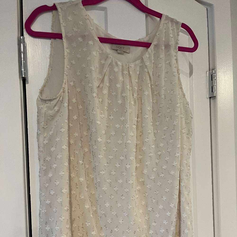 Loft white and gold sparkly blouse top shirt